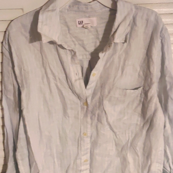 Baby blue & white striped button down by Gap - Picture 3 of 4